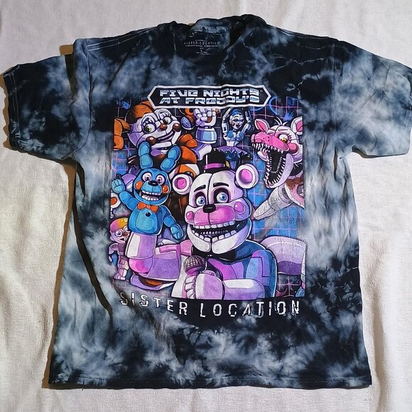Five Nights at Freddy’s/T-Shirt/Kids/Large/Black Grey Tie Dye/Sister Location Gr - Picture 1 of 7